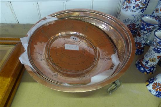 Copper colander & 2 copper plates